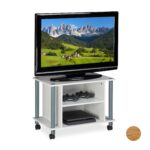 Comoda TV, portabila, cu roti, sistem blocare roti, rafturi, alb, 45 x 60 x 40 cm