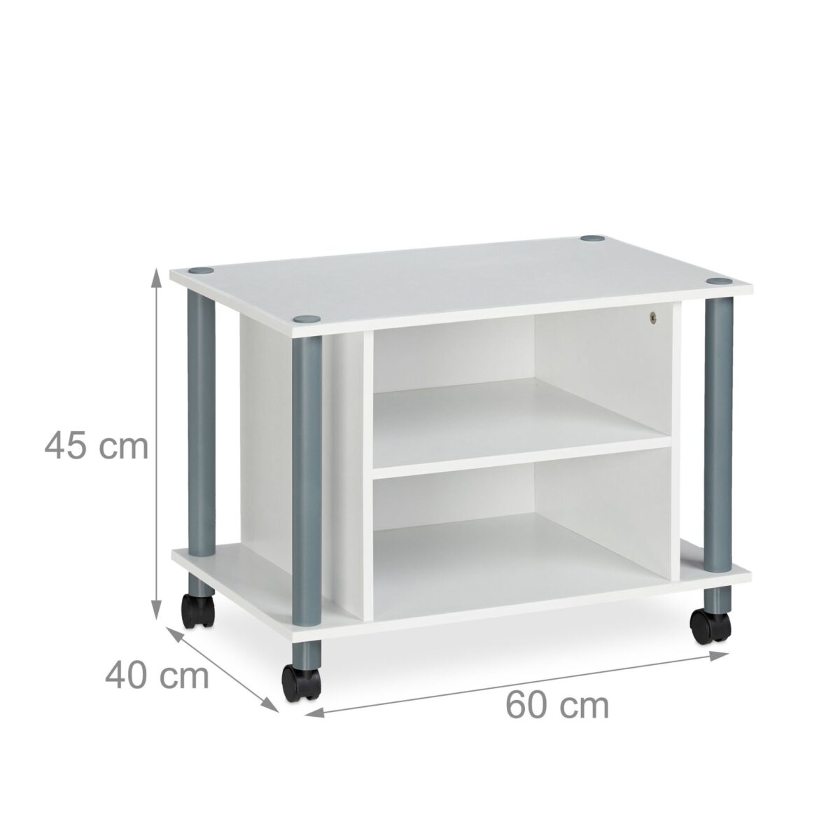Comoda TV, portabila, cu roti, sistem blocare roti, rafturi, alb, 45 x 60 x 40 cm - imagine 4