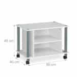 Comoda TV, portabila, cu roti, sistem blocare roti, rafturi, alb, 45 x 60 x 40 cm - imagine 4