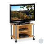 Comoda TV, portabila, cu roti, sistem blocare roti, rafturi, maro, 45 x 60 x 40 cm