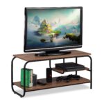 Comoda TV, cu rafturi, cadru metalic, maro, 43 x 90 x 35 cm