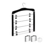 Set 3 suporturi cu 4 umerase, pentru pantaloni/fuste, negru, 43 x 38 x 2,5 cm