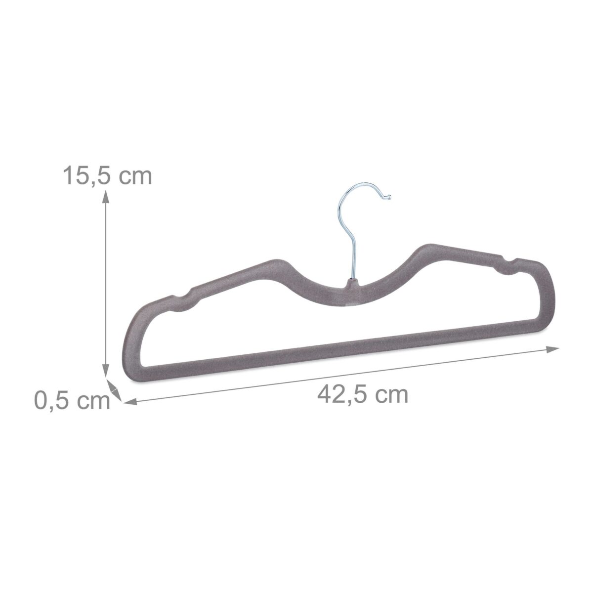 Set 50 umerase cu catifea, carlig rotativ 360°, gri, 15,5 x 42,5 x 0,5 cm - imagine 4