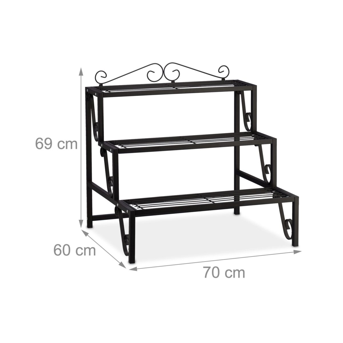 Raft metalic pentru flori, 3 trepte, interior/exterior, 69 x 70 x 60 cm, negru - imagine 4