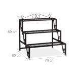 Raft metalic pentru flori, 3 trepte, interior/exterior, 69 x 70 x 60 cm, negru - imagine 4