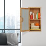 Dulap baie suspendat, din bambus, 66 x 35 x 20 cm, maro - imagine 7