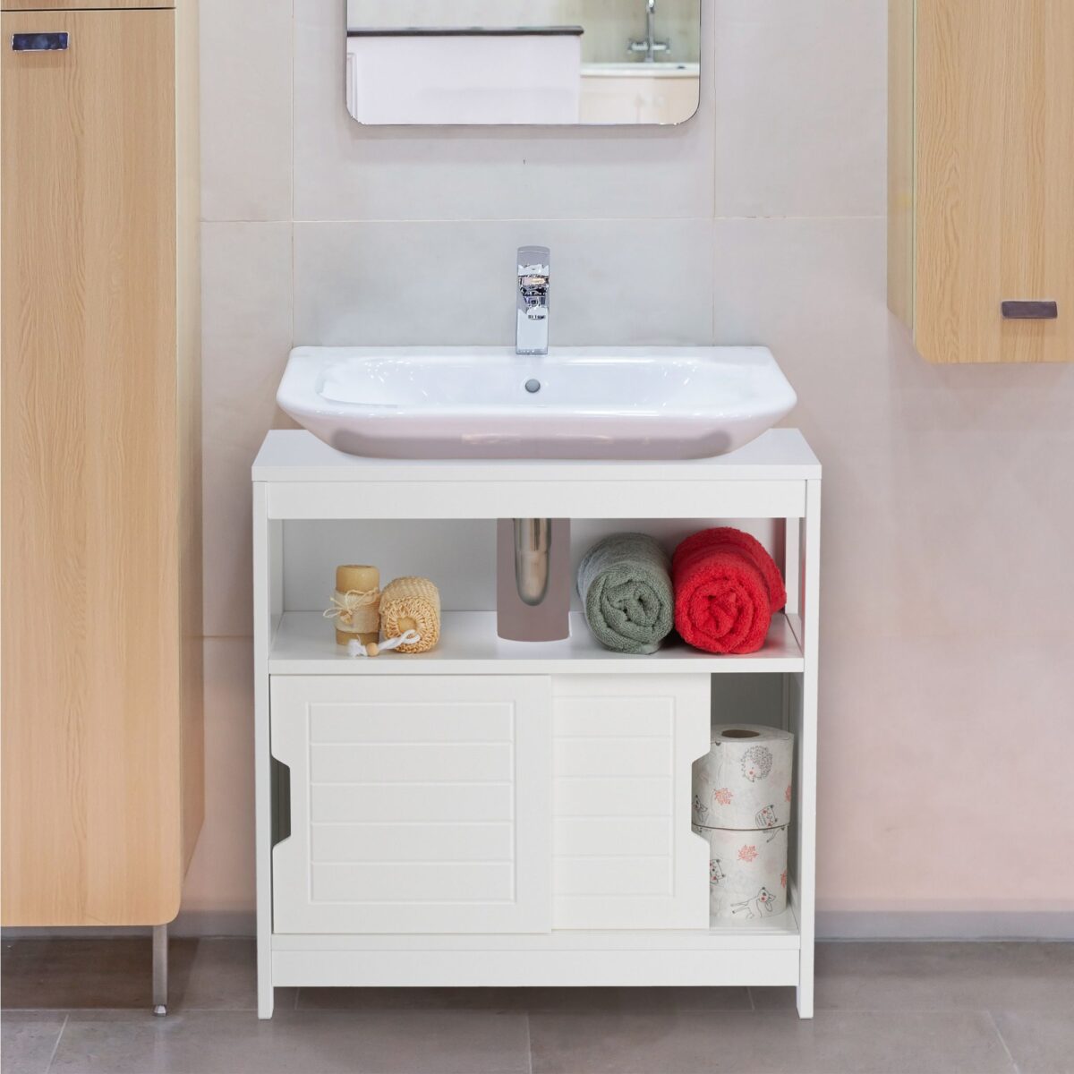 Dulap baie, baza lavoar, MDF, 60,5 x 60 x 30 cm, alb - imagine 3