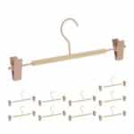 Set 10 umerase metalice, cu 2 cleme, carlig rotativ 360°, roz pal, 11,5 x 30,5 x 3 cm