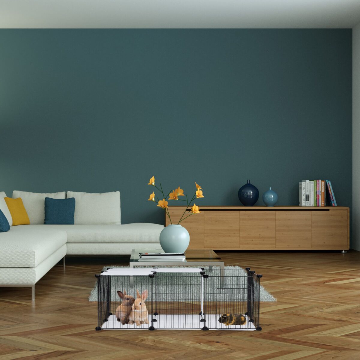 Tarc pentru iepuri si rozatoare, cu usa, 72,5 x 110 x 74 cm, Relaxdays - imagine 2