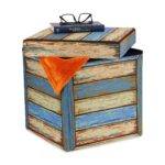 Taburet vintage cu spatiu de depozitare, albastru/maro, 38 x 37,5 x 37,5 cm