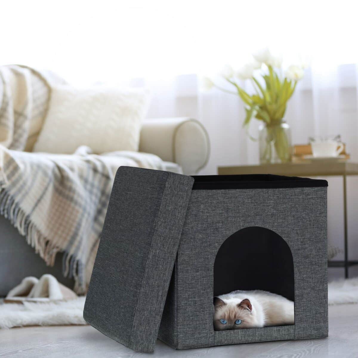 Taburet culcus pentru animale, asternut moale, 38,5 x 37 x 37 cm - imagine 2