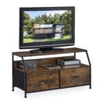 Comoda TV, cu 2 sertare, raft, din MDF cu structura metalica, 48,5 x 93 x 41,5 cm