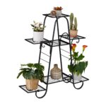 Raft metalic pentru flori, 7 etajere, interior/exterior, negru
