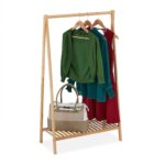 Suport din bambus pentru haine, cu raft, 120 x 67 x 35 cm