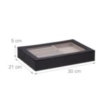 Cutie bijuterii, compartimentata, catifea si piele ecologica, negru, 5 x 30 x 21 cm - imagine 4