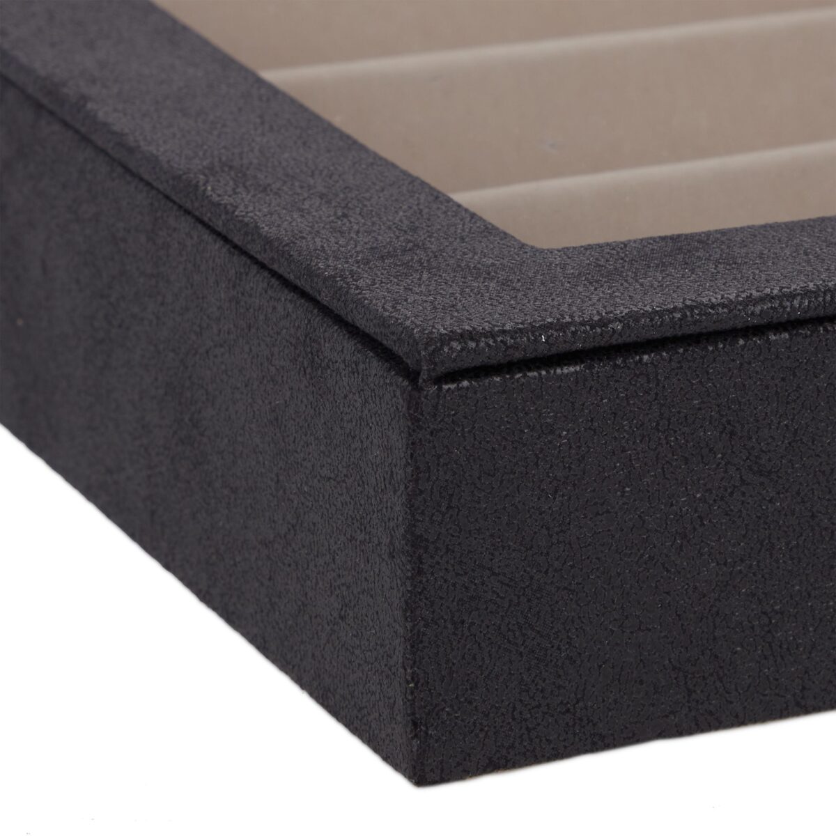 Cutie bijuterii, compartimentata, catifea si piele ecologica, negru, 5 x 30 x 21 cm - imagine 7