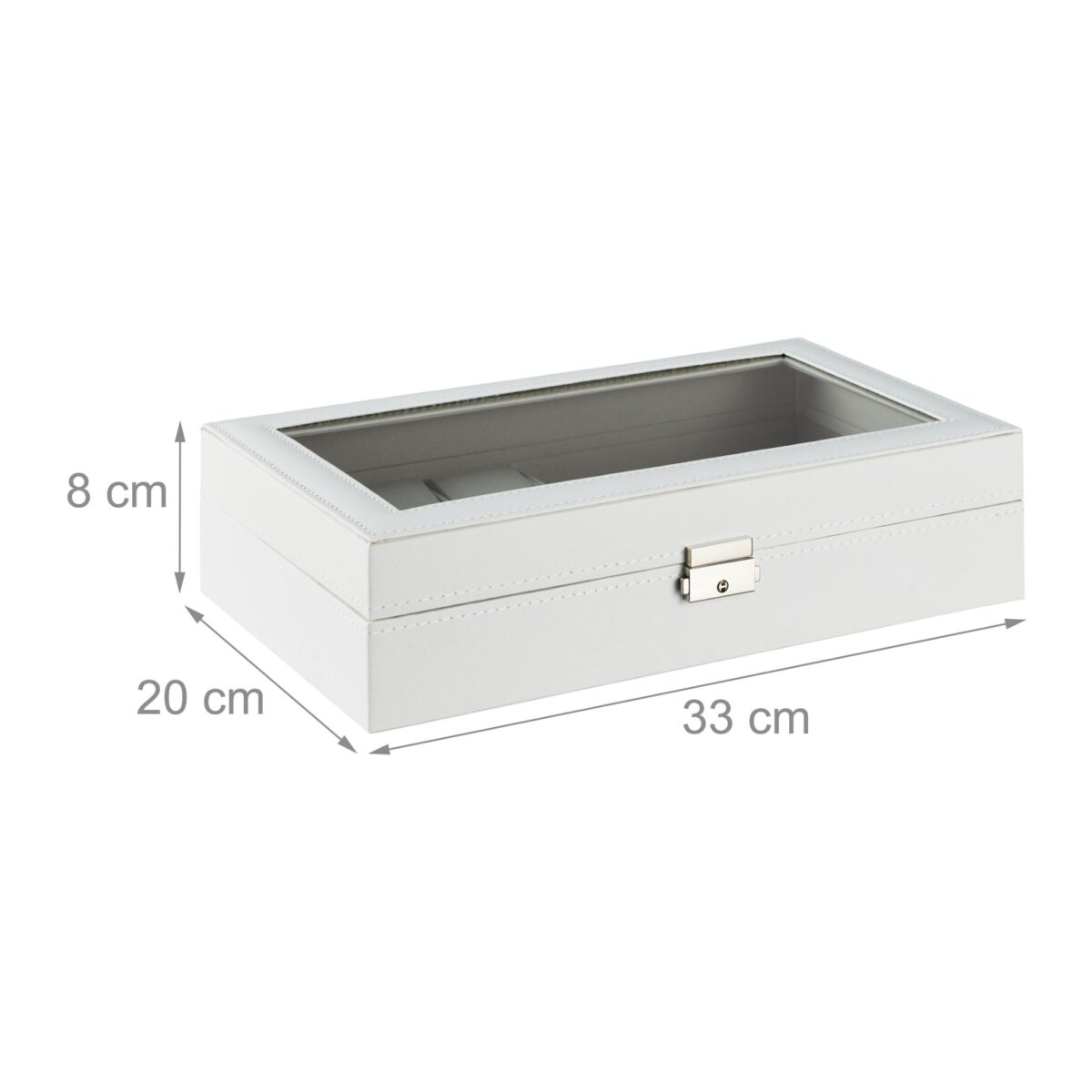 Cutie ceasuri, ochelari vedere/soare, interior catifea, aspect piele eco, alb, 8 x 33 x 20 cm - imagine 4