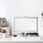 Cutie ceasuri, ochelari vedere/soare, interior catifea, aspect piele eco, alb, 8 x 33 x 20 cm - imagine 5