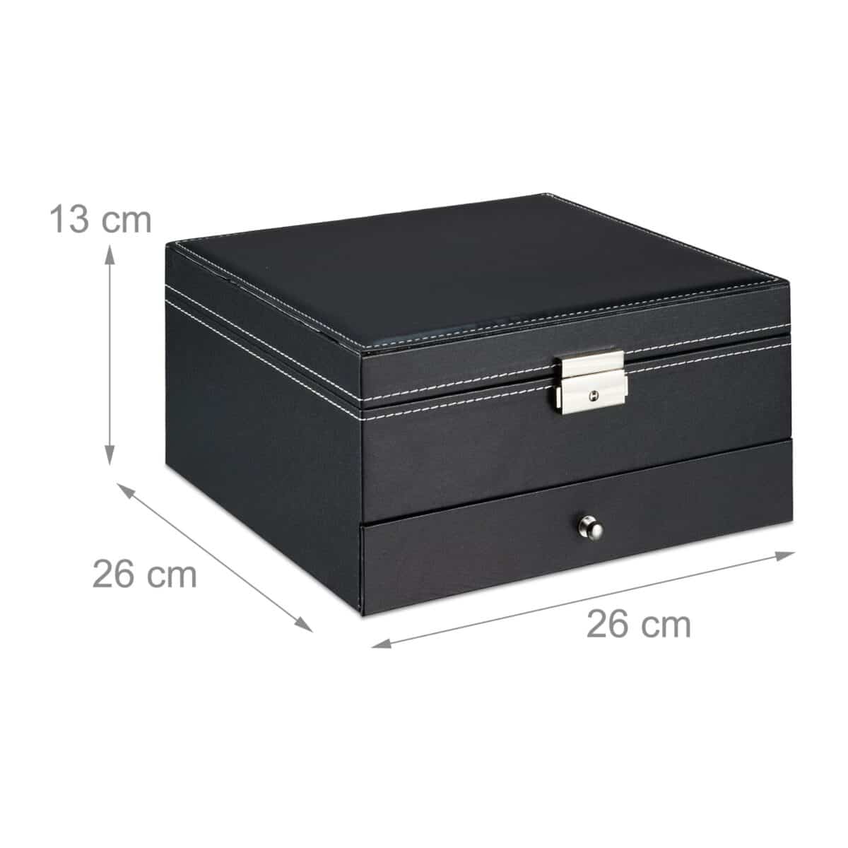 Cutie bijuterii, compartimentata, sistem de inchidere cu cheie, negru, 13 x 26 x 26 cm - imagine 4