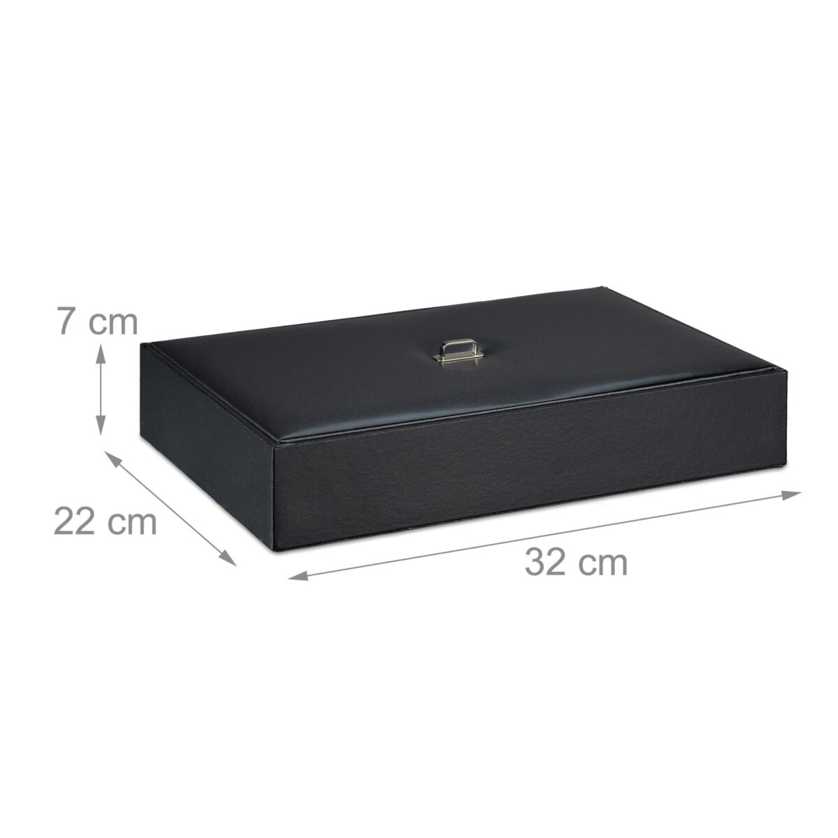 Cutie bijuterii, 6 compartimente, piele ecologica, negru, 7 x 32 x 22 cm - imagine 4