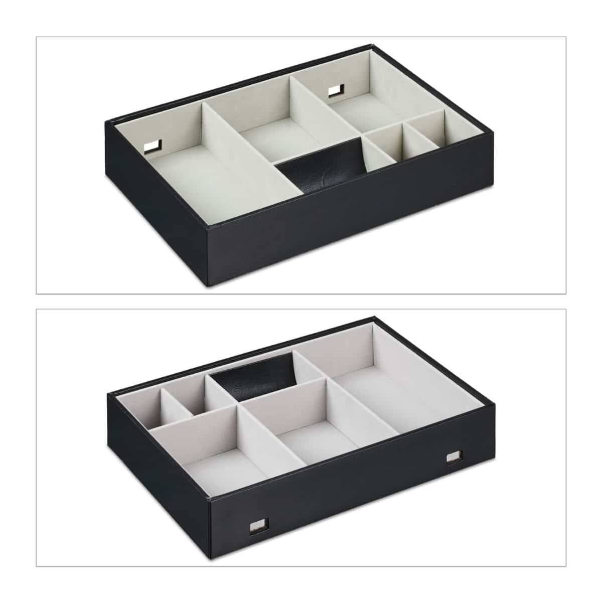 Cutie bijuterii, 6 compartimente, piele ecologica, negru, 7 x 32 x 22 cm - imagine 6