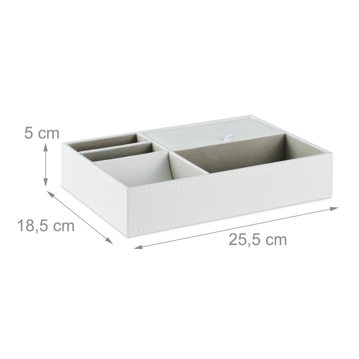 Cutie bijuterii, compartimentata, alb, finisaj piele ecologica, 5 x 25,5 x 18,5 cm - imagine 2