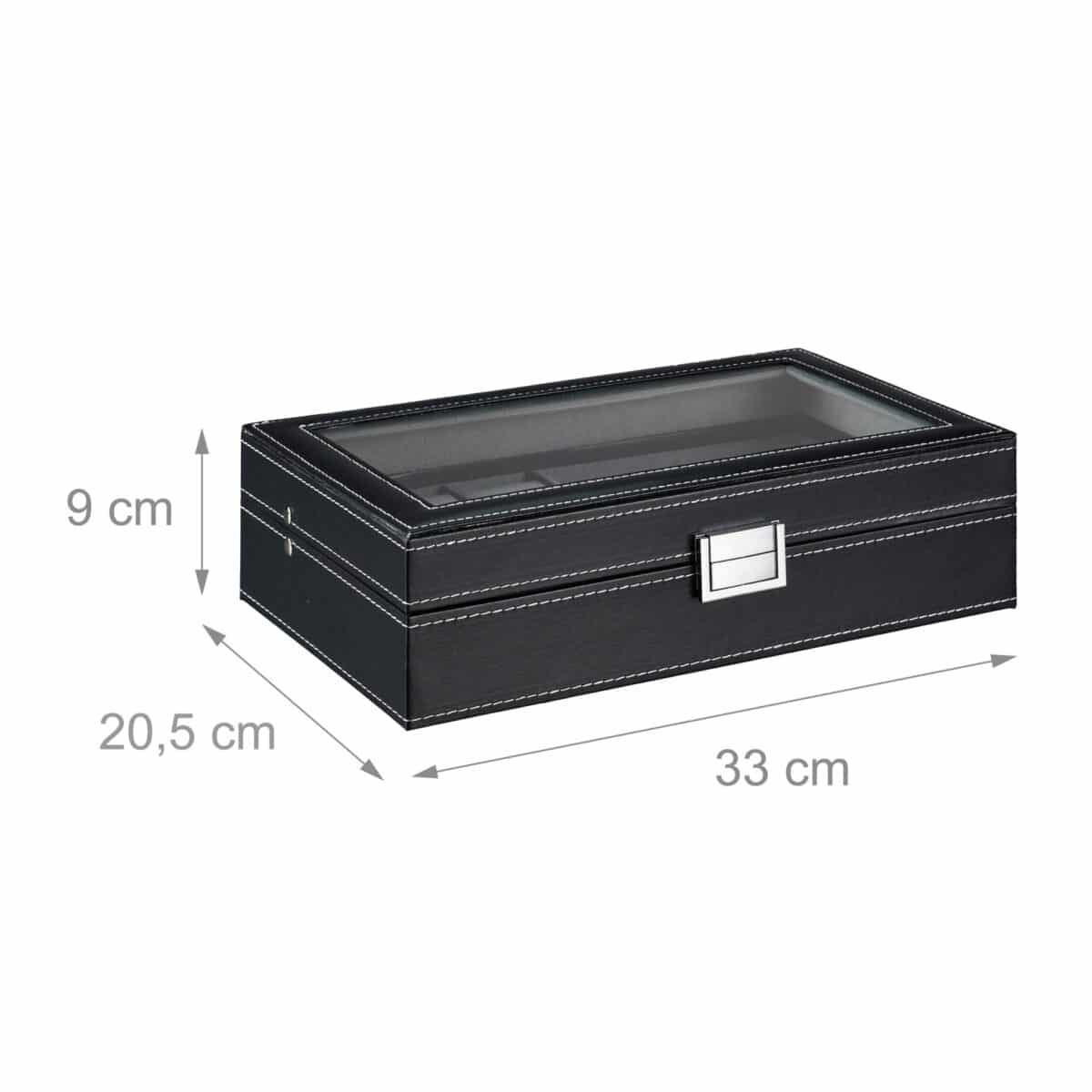 Cutie ceasuri, ochelari vedere/soare, interior catifea, aspect piele eco, negru, 9 x 33 x 20,5 cm - imagine 4
