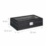 Cutie ceasuri, ochelari vedere/soare, interior catifea, aspect piele eco, negru, 9 x 33 x 20,5 cm - imagine 4