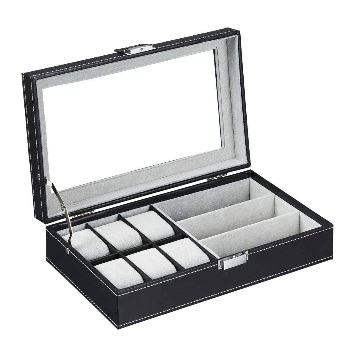 Cutie ceasuri, ochelari vedere/soare, interior catifea, aspect piele eco, negru, 9 x 33 x 20,5 cm - imagine 6