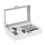Cutie ceasuri, ochelari vedere/soare, interior catifea, aspect piele eco, alb, 9 x 33 x 20,5 cm