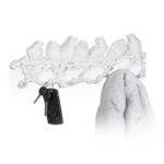 Cuier din fonta cu 6 agatatori, design cu pasari, alb, 13 x 36,5 x 4,5 cm