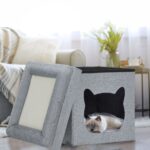Taburet culcus pentru pisici, perna moale, gri, 44 x 40 x 40 cm - imagine 5