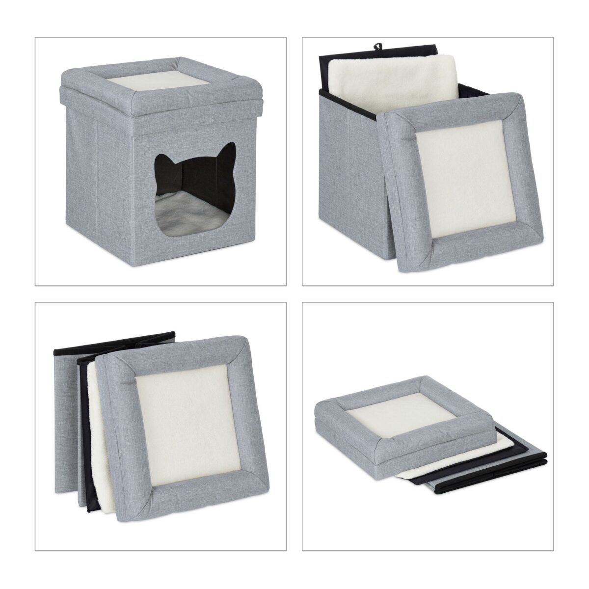 Taburet culcus pentru pisici, perna moale, gri, 44 x 40 x 40 cm - imagine 6