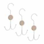 Set 3 agatatori duble pentru dulap, genti/esarfe/cravata/curele, alb, 21,5 x 11 x 1,5 cm