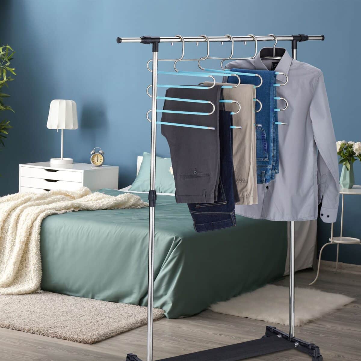 Set 4 umerase pentru pantaloni, 38 x 32,5 x 1 cm, albastru deschis, Relaxdays - imagine 5