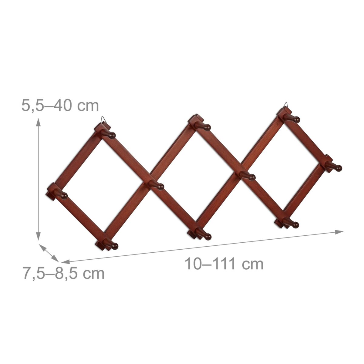 Cuier pliabil de perete, 10 carlige, dimensiuni 40 x 10 cm, maro, Relaxdays - imagine 4