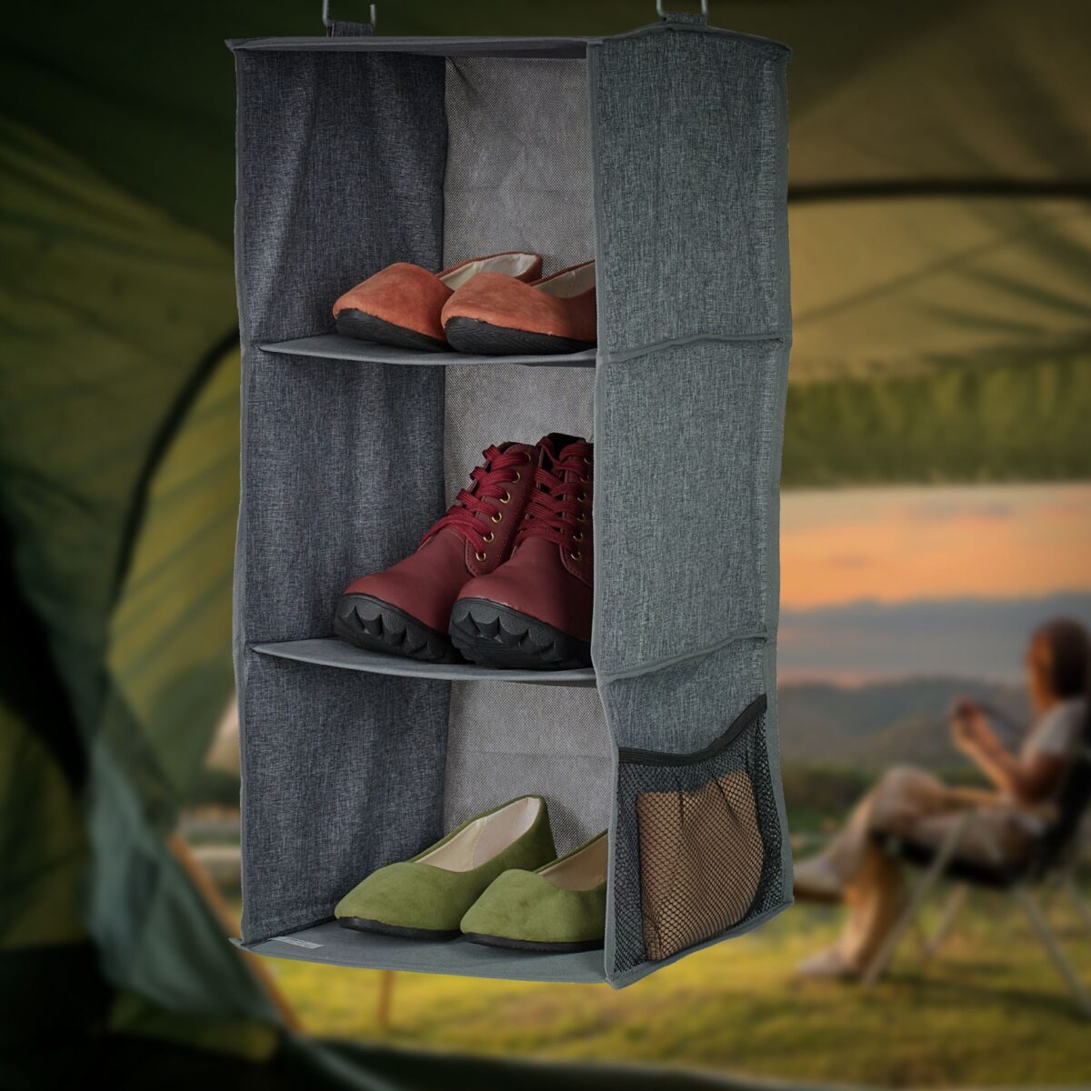 Set 2 organizatoare textile pentru dulap, cu cate 3 compartimente, 2 x 73 x 30 x 30 cm - imagine 3