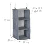 Set 2 organizatoare textile pentru dulap, cu cate 3 compartimente, 2 x 73 x 30 x 30 cm - imagine 4