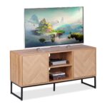 Comoda TV design retro din pal, 2 dulapuri si 2 rafturi, structura metalica, 60 x 120 x 38 cm