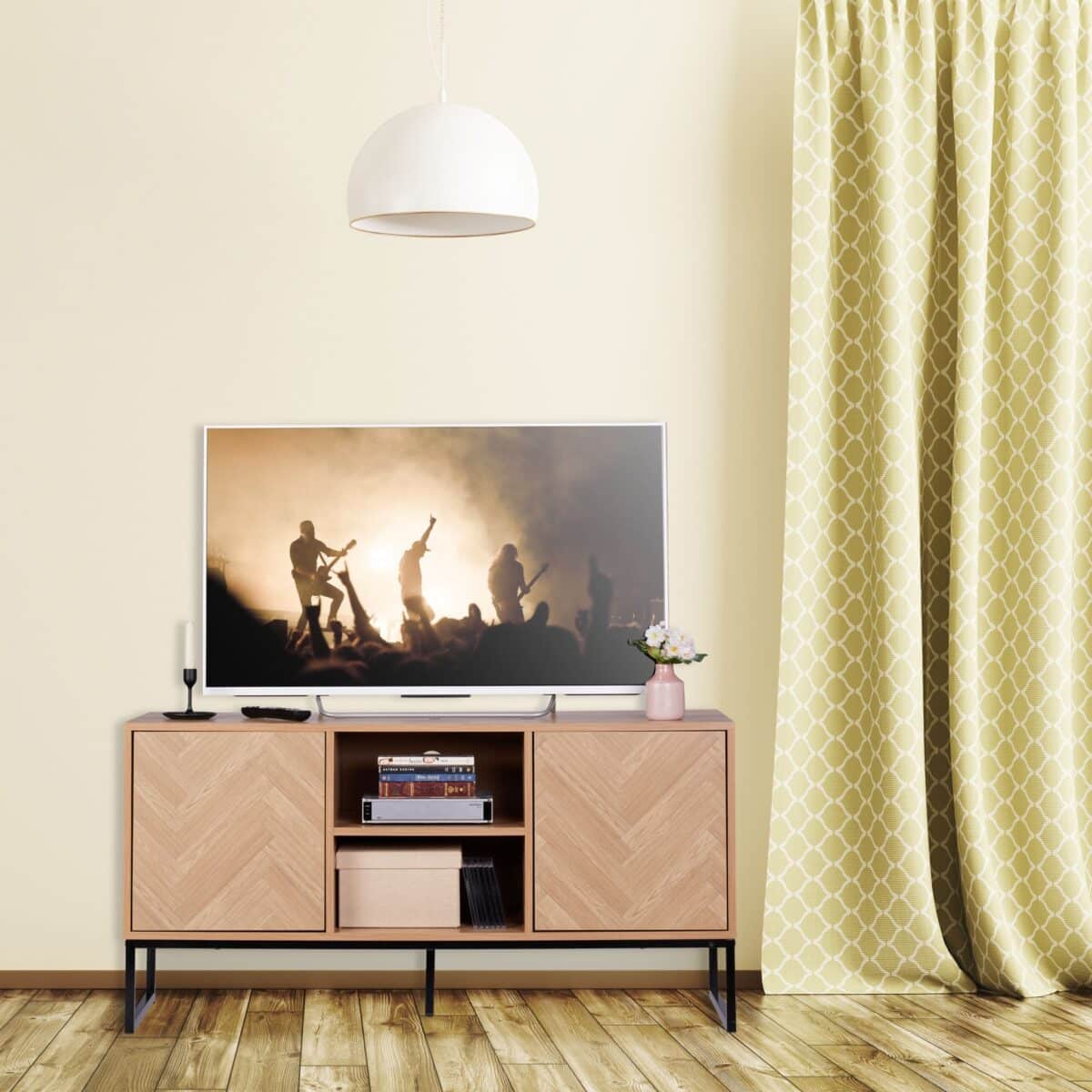 Comoda TV design retro din pal, 2 dulapuri si 2 rafturi, structura metalica, 60 x 120 x 38 cm - imagine 2