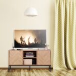Comoda TV design retro din pal, 2 dulapuri si 2 rafturi, structura metalica, 60 x 120 x 38 cm - imagine 2