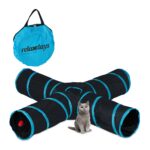Tunel pliabil pentru pisici, cu minge, 4 directii si 5 iesiri, husa transport, 25 x 130 x 125 cm