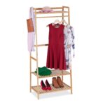 Suport din bambus pentru haine, cu 3 raft, bara umerase, 164 x 78 x 42 cm