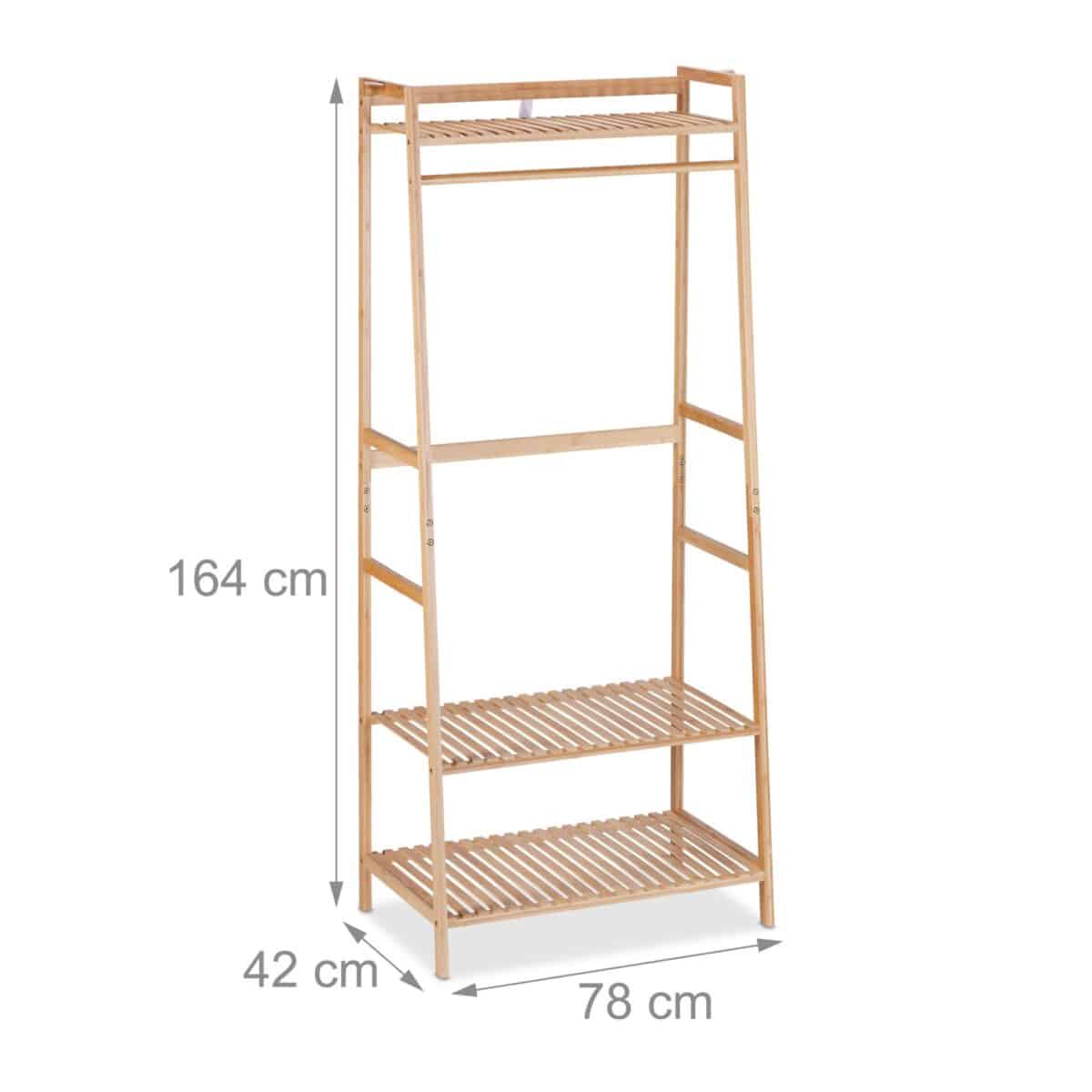 Suport din bambus pentru haine, cu 3 raft, bara umerase, 164 x 78 x 42 cm - imagine 6