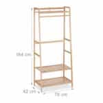 Suport din bambus pentru haine, cu 3 raft, bara umerase, 164 x 78 x 42 cm - imagine 6