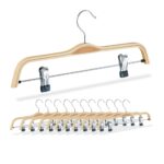 Set 12 umerase din lemn, cu 2 cleme, carlig rotativ 360°, 17 x 37,5 x 2,5 cm