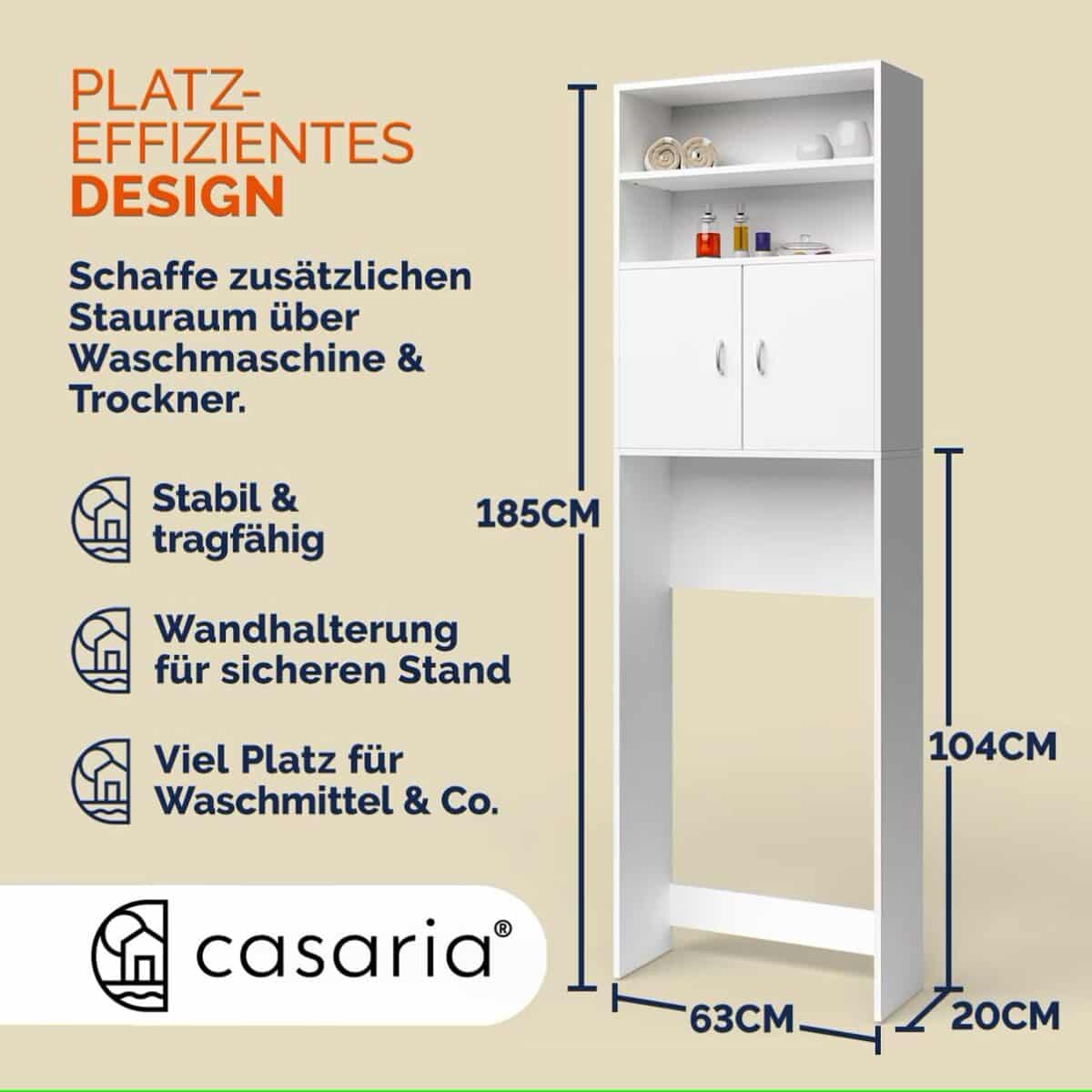 Dulap masina de spalat, 3 rafturi, alb,185 x 63 x 20 cm - imagine 2