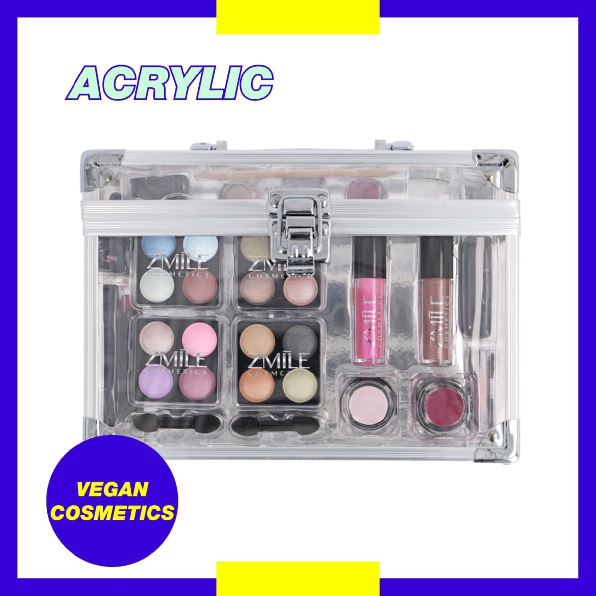 Trusa machiaj "Acrylic" 42 piese, farduri, geanta, oglinda, vegan, Zmile Cosmetics - imagine 4