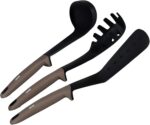 Set oale, tigai si ustensile, 15 piese, cu capace din sticla, accesorii de bucatarie incluse, pentru suprafete de gatit cu inductie, gaz, electrice, ceramice, maro - imagine 3