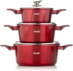 Set oale, tigai si ustensile, 15 piese, capace din sticla, accesorii de bucatarie incluse, pentru suprafete de gatit cu inductie, gaz, electrice, ceramice, rosu - imagine 7